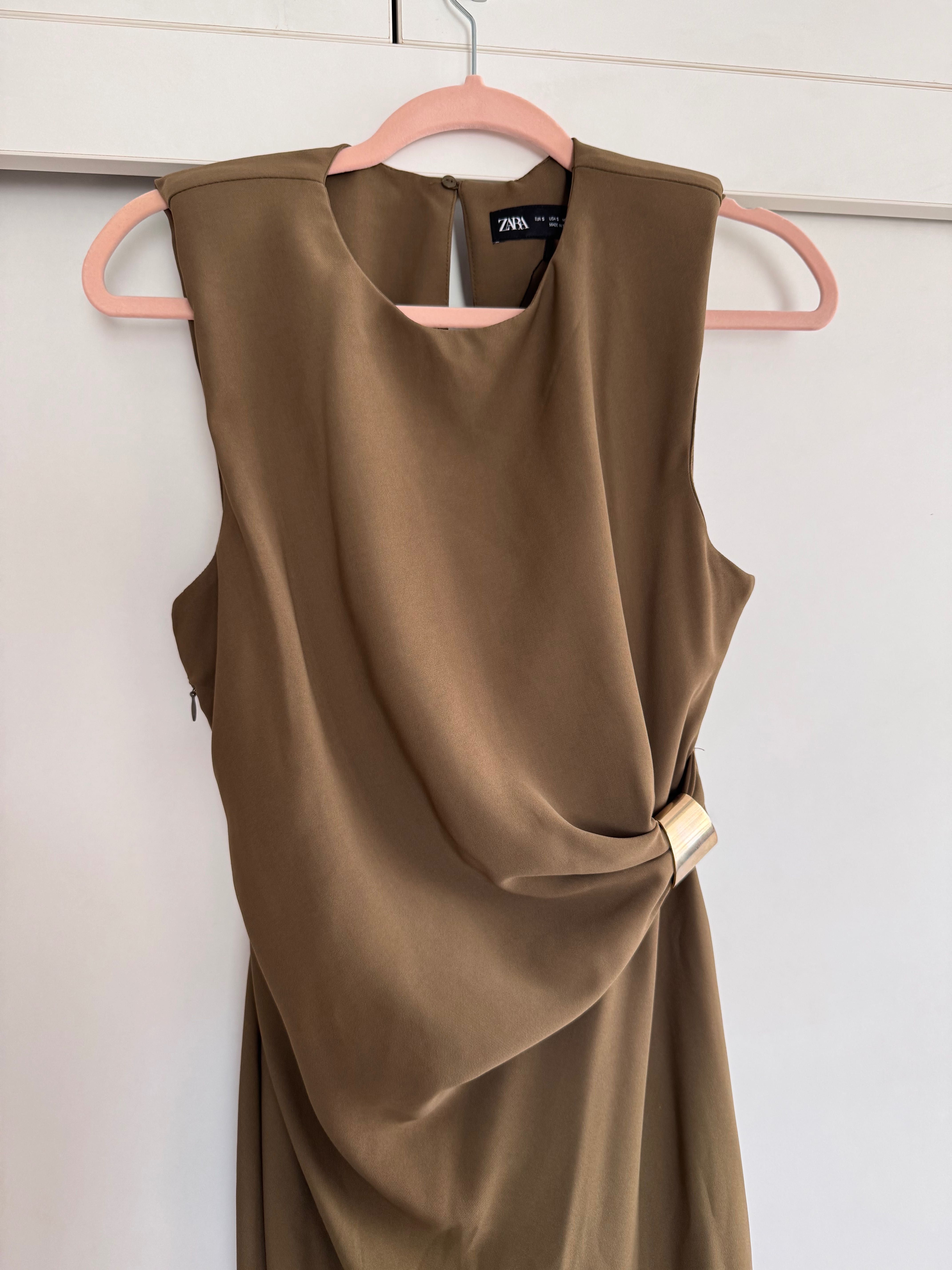 Миди рокля Зара зелена olive green