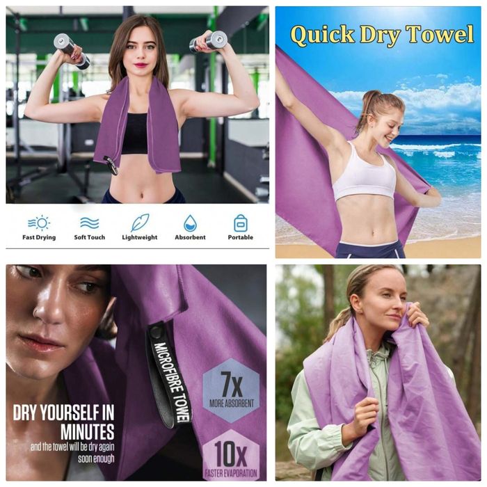 Set prosop din microfibră TOWEL beach sports travel, 2 buc/set purple