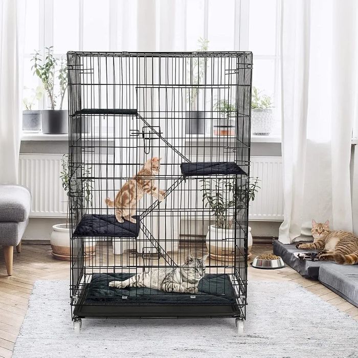 90х55х125см Голяма котешка клетка/ къща с 4 нива, стълбички и колела