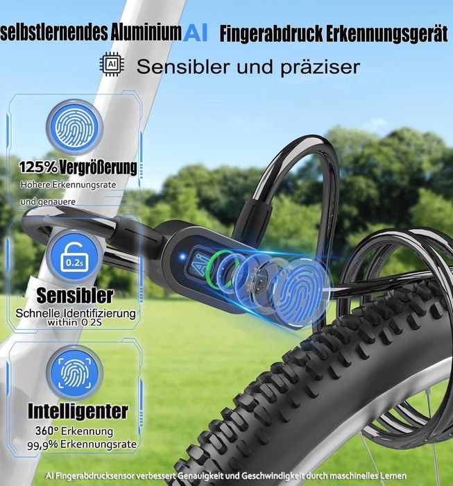 Lant bicicleta cu lacăt inteligent cu amprentă și aplicație, 1.5 m