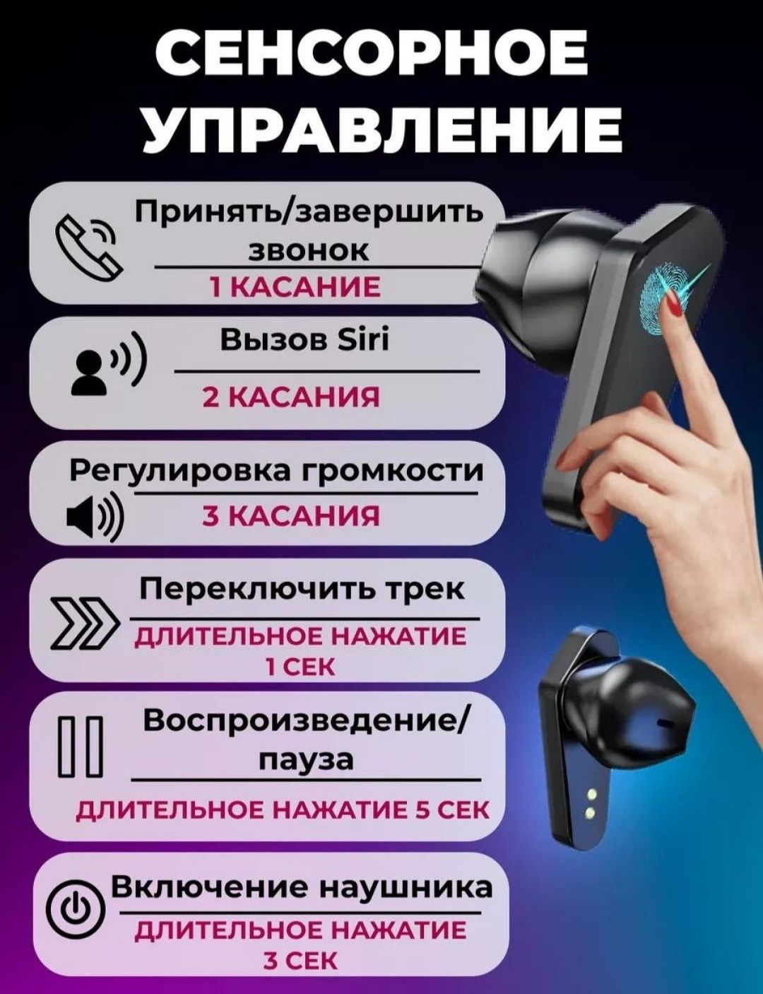 Беспроводные наушники | Bluetooth 5.0 | До 5 часов музыки