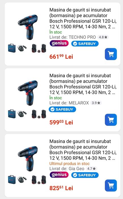 Masina de gaurit si insurubat (bormasina) pe acumulator Bosch Professi