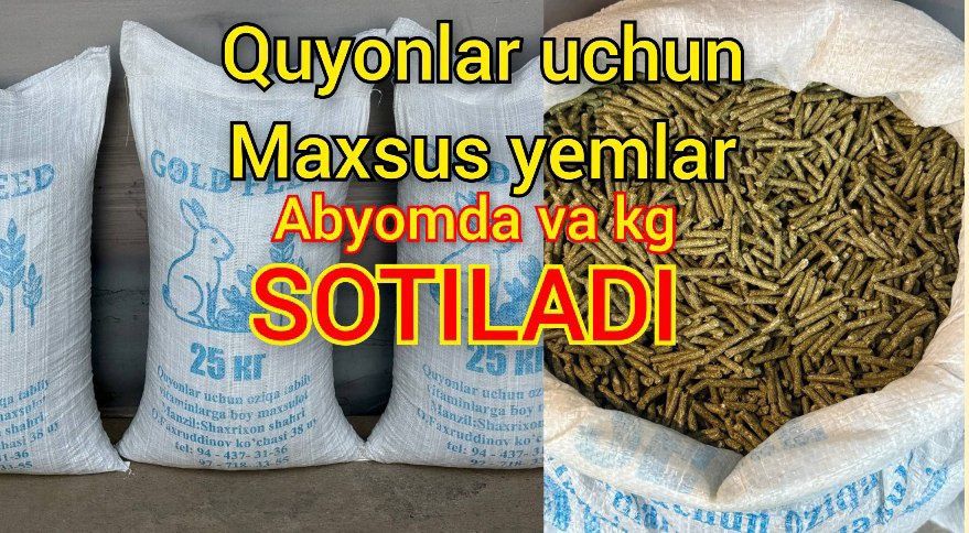 Quyonlar uchun maxsus yem sotiladi garantiyalari bor