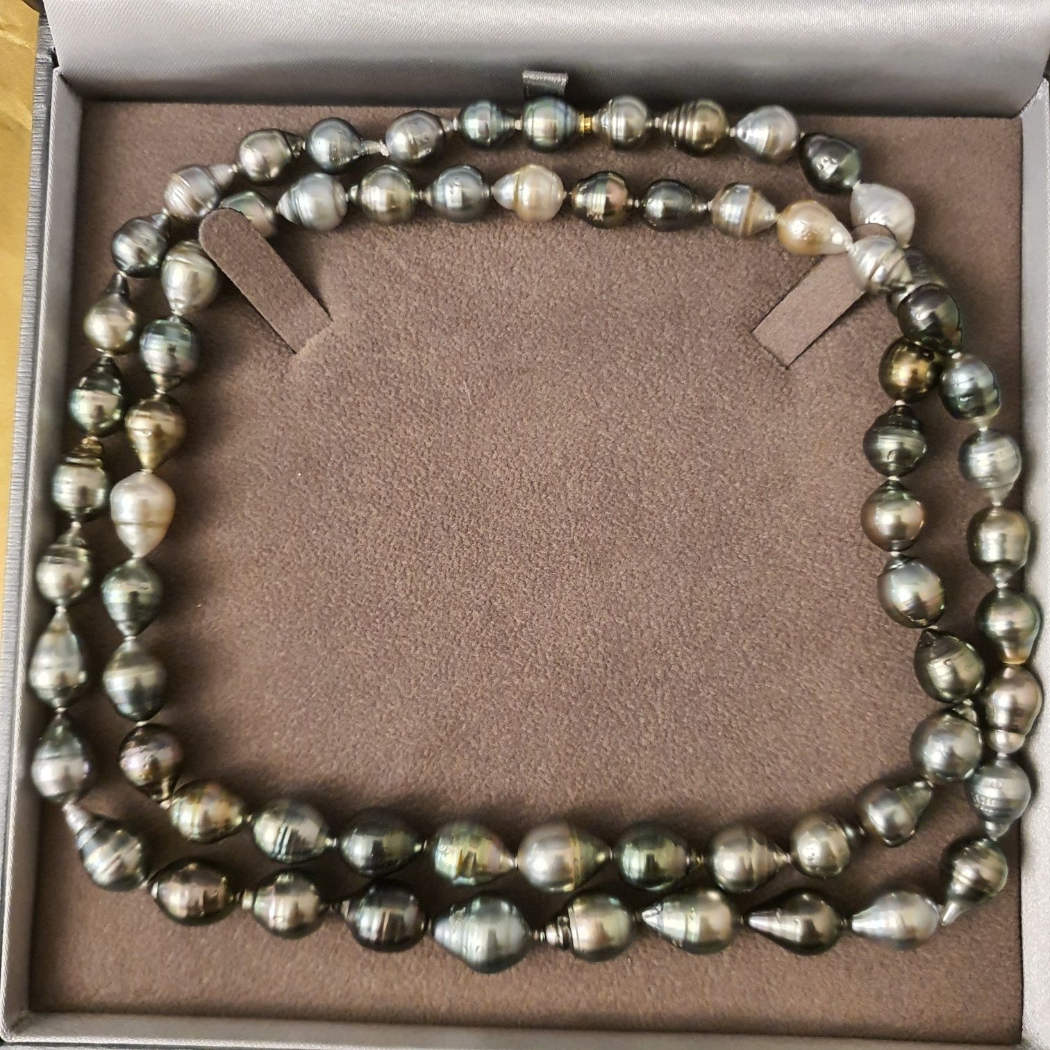 colier lung 87cm perle naturale tahitiene cu inchizatoare aur 14k