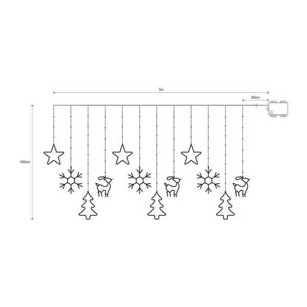 Декоративна коледна LED завеса Mercado Trade, 12 фигурки, 198 крушки