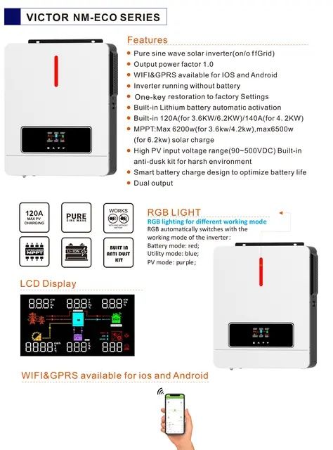 Акция !!! 6.2 KW Hybrid VICTOR NM-ECO-PLUS 48V Solar Inverter 120A MPP