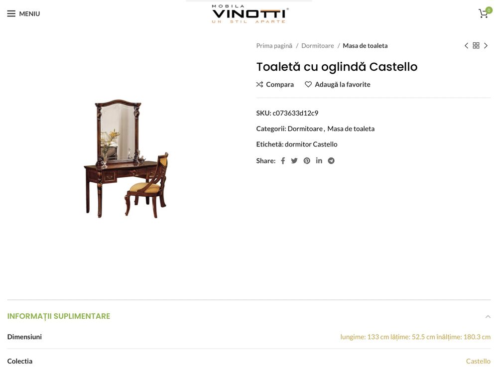 Mobila  Vinotti, set toaleta cu oglinda colecția Castello