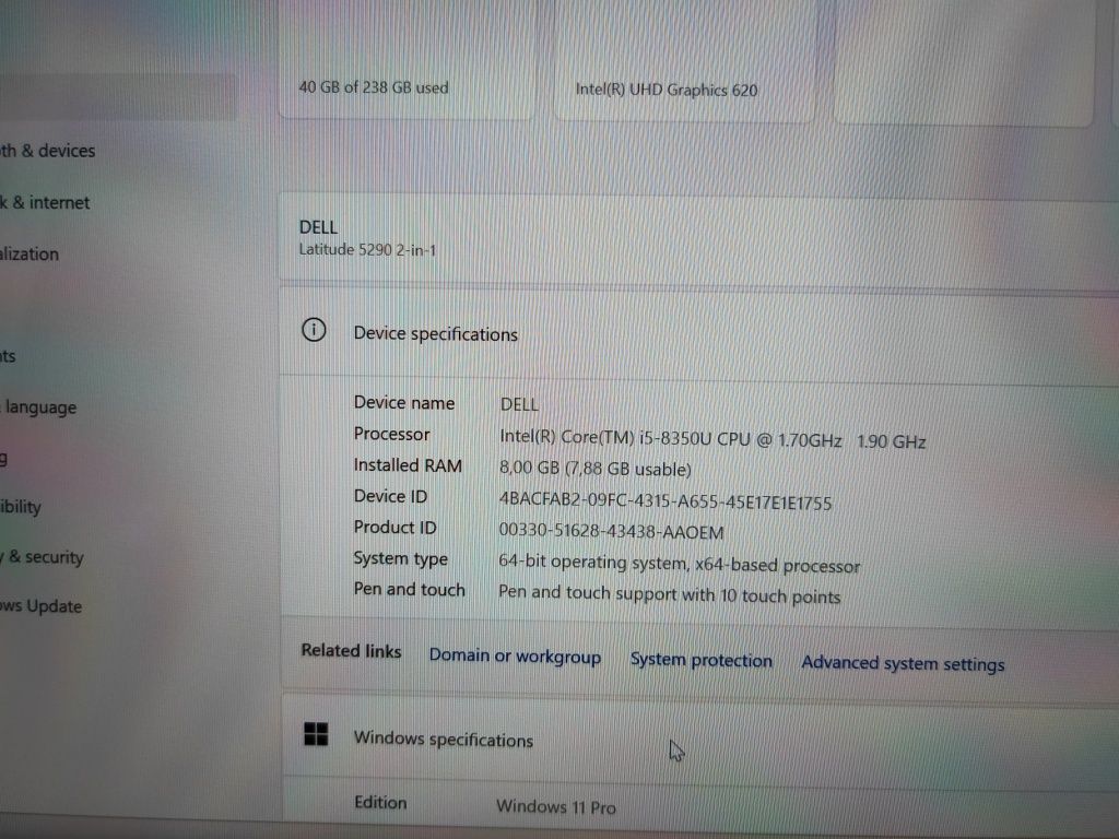 Dell Latitude 5290 2-in-1,Core i5, 8350U 1, 7MHz,8GB DDR4,256GB NVMe