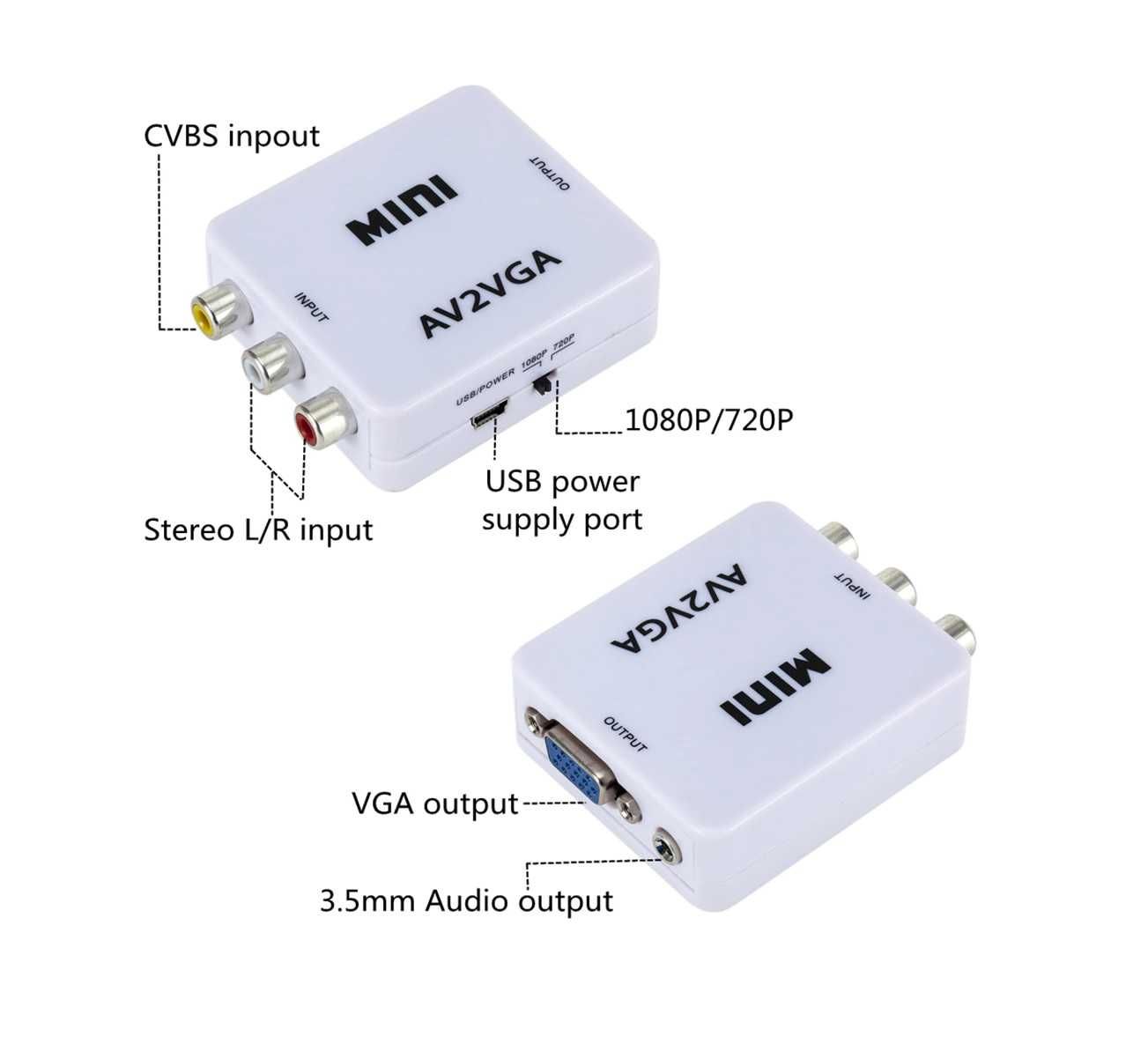 Конвертер VGA to AV (RCA), AV (RCA) to VGA