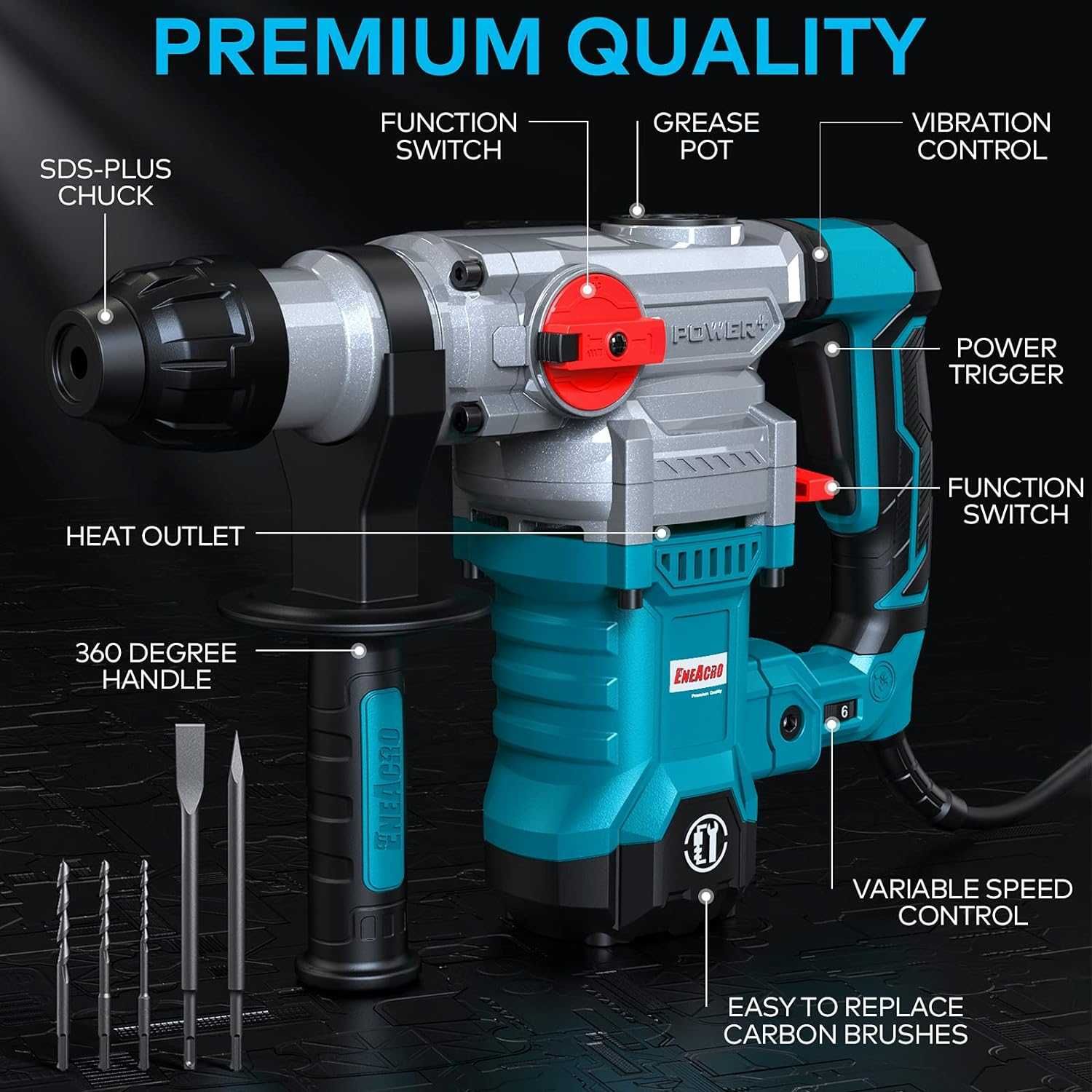 Ciocan rotopercutor impact SDS+GEANTA, 1500W si 6J, REDUS de la 650RON