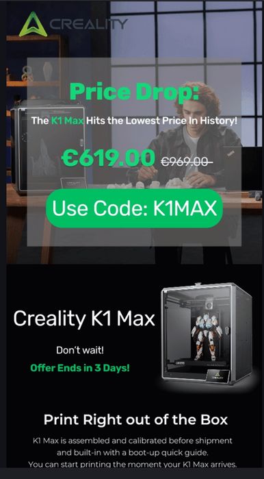 Creality K1 Max Imprimantă 3D – Stare impecabilă 369 ore!