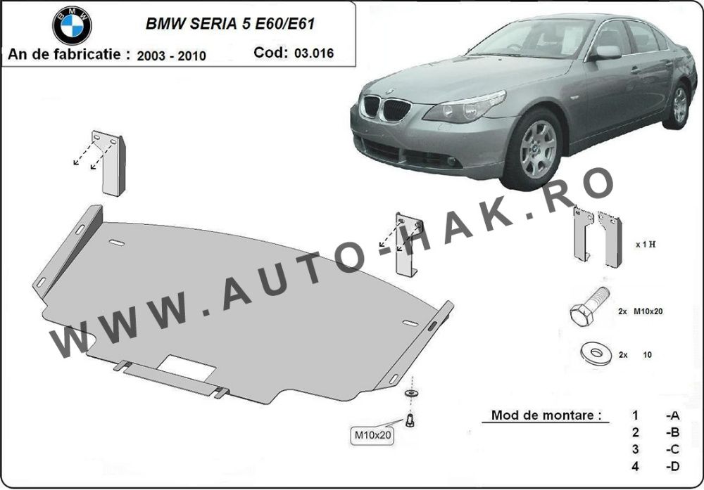 Scut metalic pentru motor Bmw Seria 5 E60/E61 2003-2010 - otel 2mm