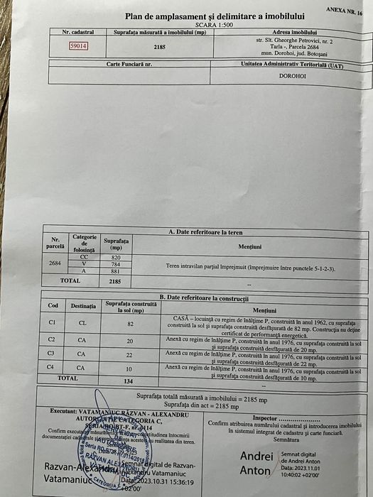 Teren 2185 mp intravilan central Dorohoi, zona parc Brazi