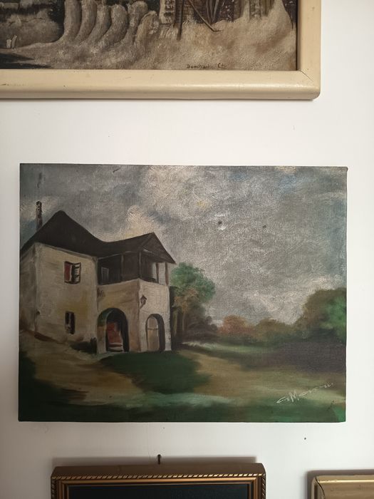 Tablou Vechi Românesc "Casa la Țara" Super Pictura Veche