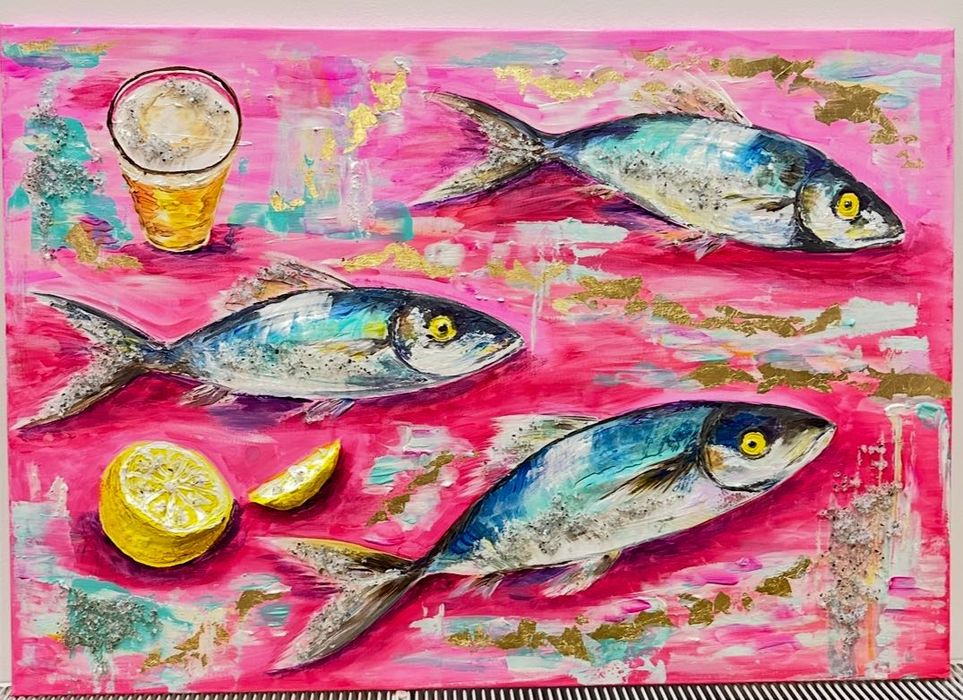 Tablou «summer table» – acrilic, foiță de aur