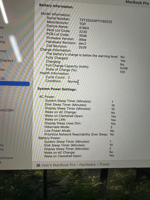 Macbook pro a1989 / i5 / 8gb ram / 250 gb ssd
