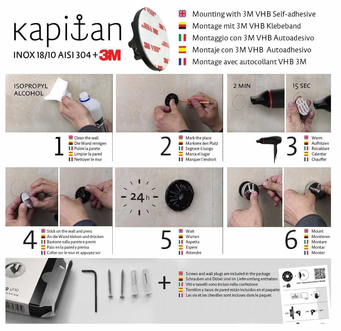 3 броя WC сет Kapitan Quattro поставка и четка черен мат стомана
