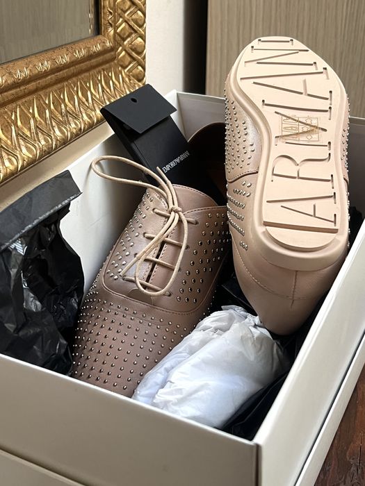 Balerini Emporio Armani, piele naturala, roz pal