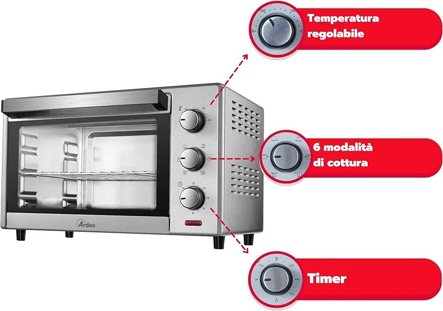 Конвекторна фурна ARDES, 25L, осветление, таймер, аксесоари