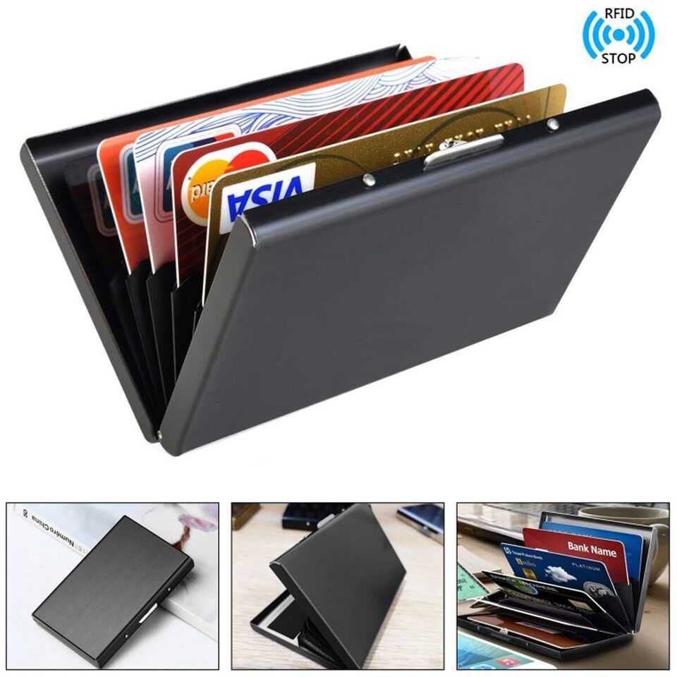 Метален портфейл RFID  със защита за безконтактни  карти и банкноти