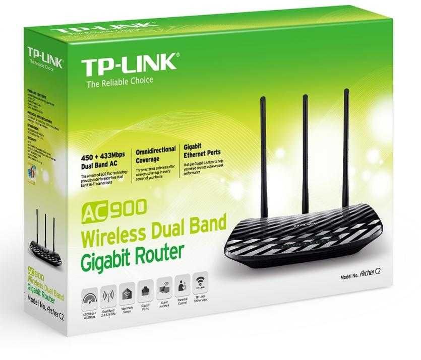 Рутер TP-Link Archer C2 v3 AC900, 2.4GHz(300 Mbps) & 5GHz(433 Mbps)