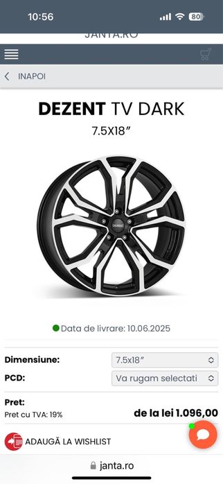 Roti Dezent R18 5x114.3 cu cauciucuri Pirelli vara 225/50 R18