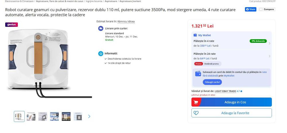 Robot curatare geamuri cu pulverizare, rezervor dublu