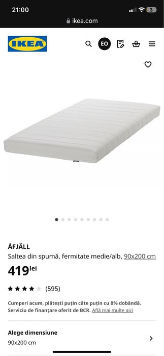2 Bucati ÅFJÄLL IKEA Saltea din spumă, fermitate medie/alb, 90x200 cm