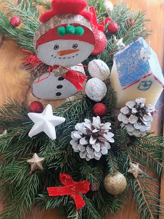 Decorațiune Crăciun, Lemn natural, om de zăpadă