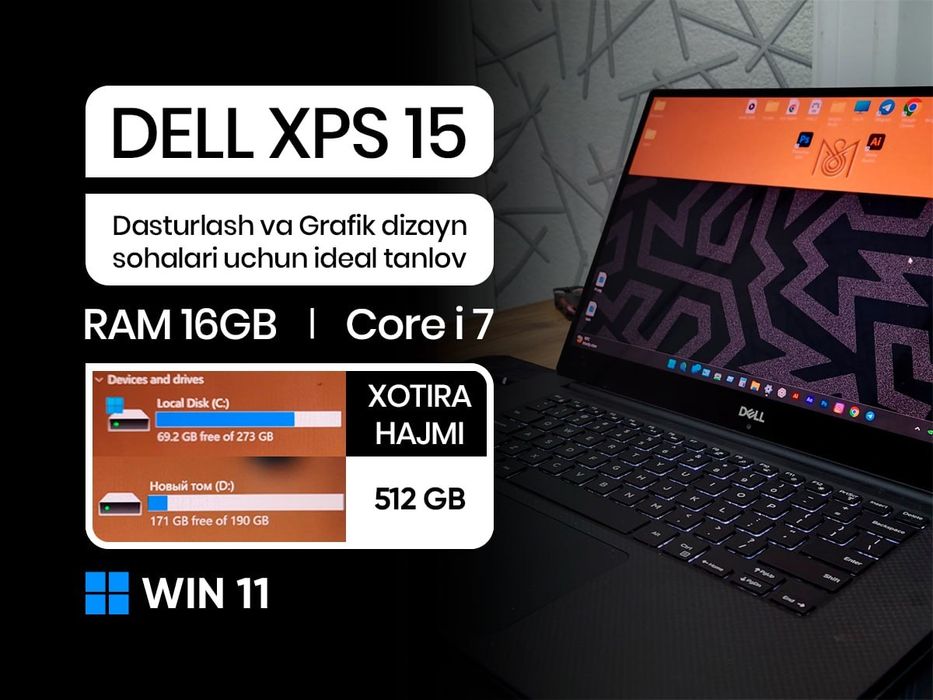 DELL XPA 15  Core i7  Win11  Sumka sovg'aga