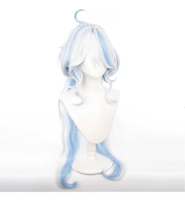 Аниме бяла перука със сини кичури Furina Fantasia Fontaine Impact
