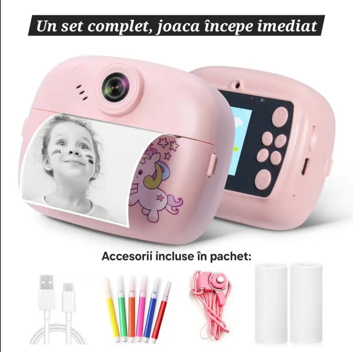 Cameră Foto&Video cu Imprimantă termică. Muzică/Jocuri. Include hârtia