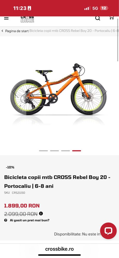 Bicicleta copii Rebel Cross 6-8 ani 20"