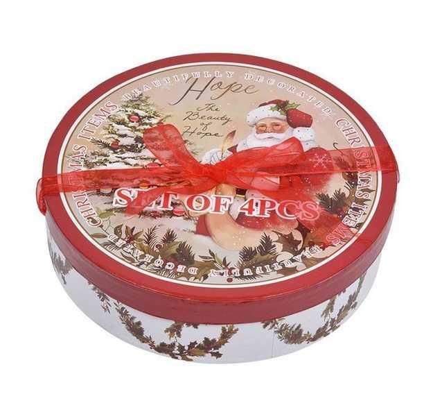 Коледни чинии, порцелан, Дядо Коледа/ Подаръци, 19 см, 4 бр.