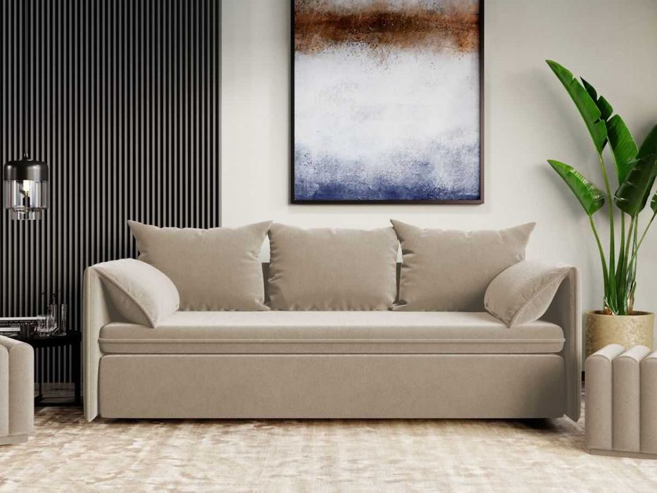 Canapea Extensibila Vanilla Stofa Catifea Crem