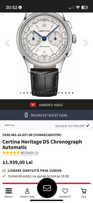 Ceas Certina Heritage Ds Chronograph Automatic