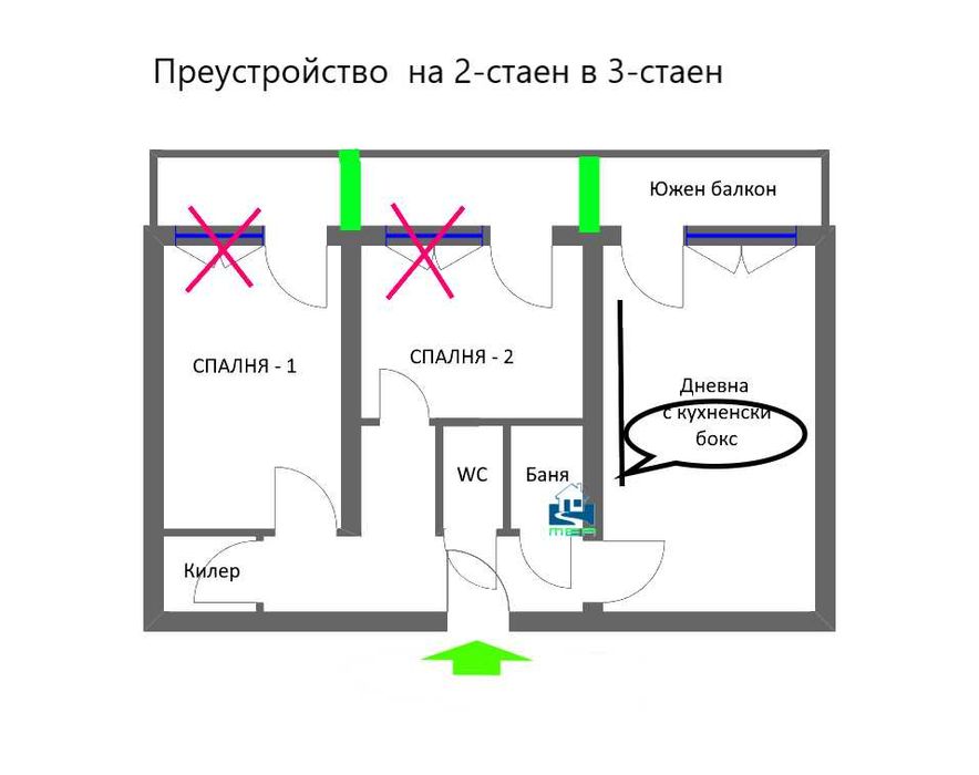 2-стаен/56 кв. м/Панел/ет.6-от-6/Толостой/София