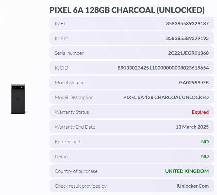 Google Pixel 6A 5G 128GB Charcoal