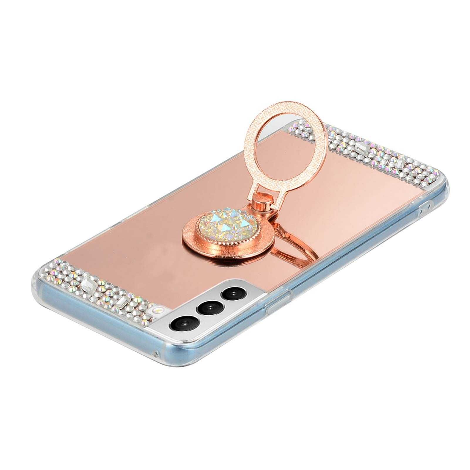 Husa oglinda, pietricele, inel pentru Samsung Galaxy S21 , S21 FE 5G