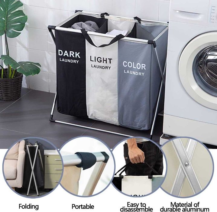 Cos de rufe cu 3 compartimente, pliabil, 135l, material Oxford 600D