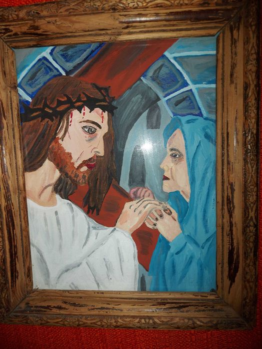 Icoana veche, inramata,   38 cm * 32 cm, sticla protectie