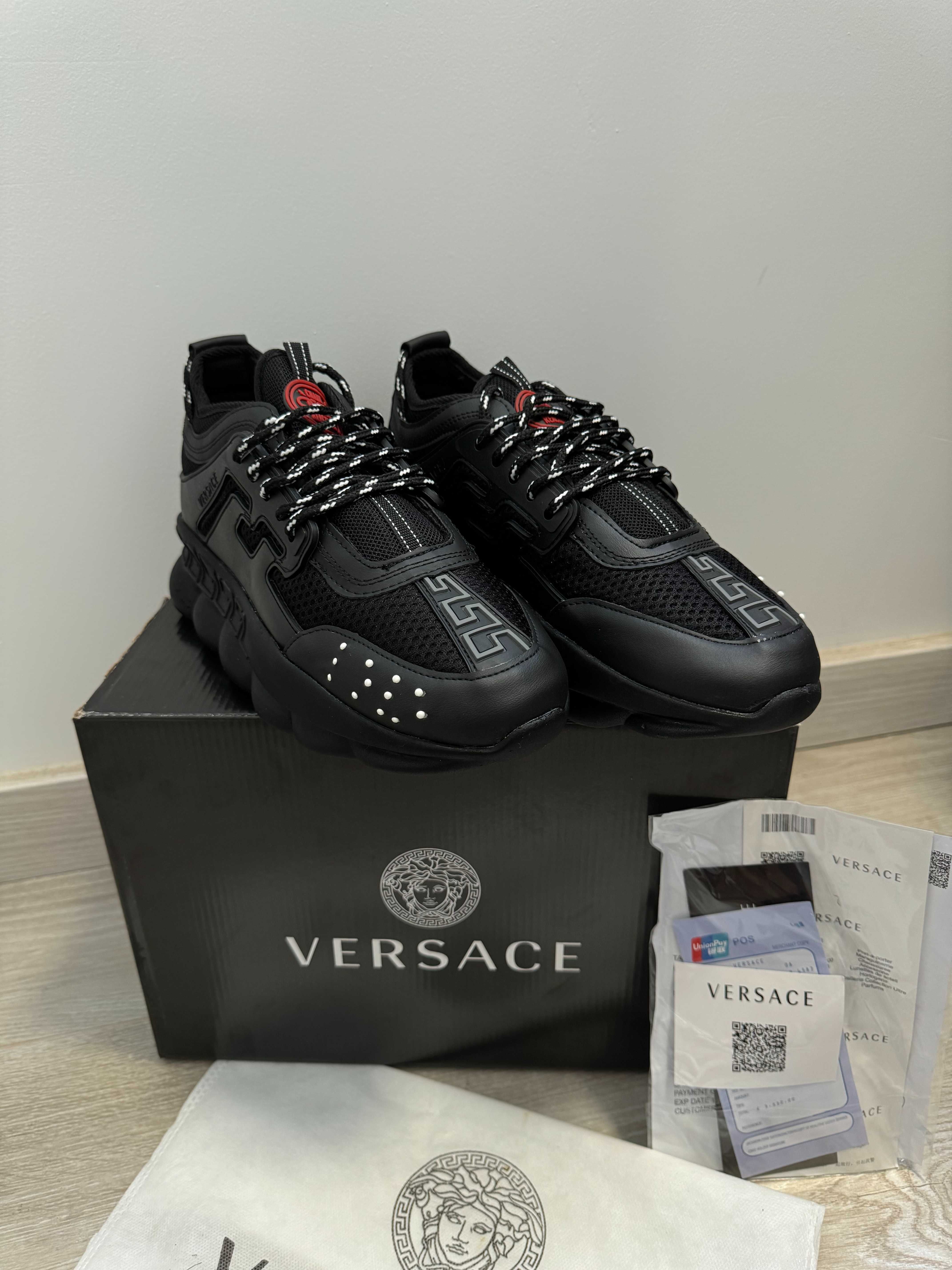 Adidasi VERSACE Chain Reaction Black - Produs Nou - Full Box, Unisex