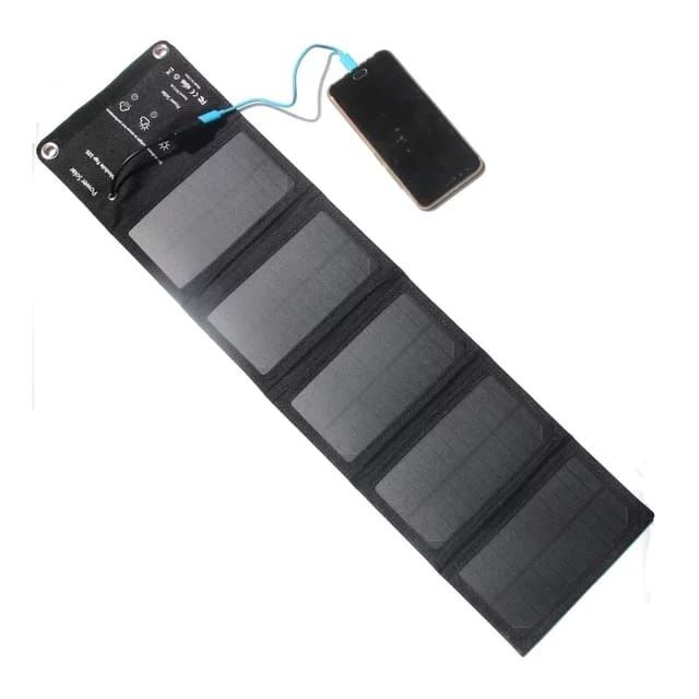 Panou solar mini portabil, Camping si pescuit, 10W, 65x17x3 cm, Negru