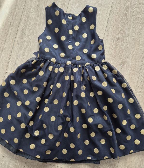 Rochiță elegantă 7-8 ani bleumarin cu buline aurii H&M