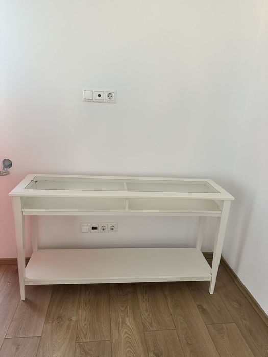 Consola/Masa alba cu geam 135x37x75