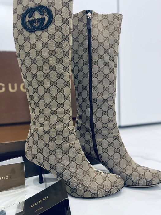 Cizme Gucci originale în Tela Beige. Toc subțire nr.38. Intern piele