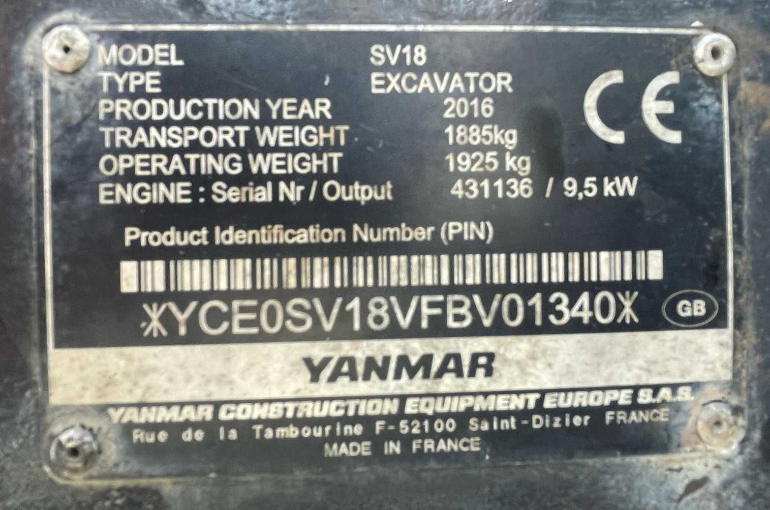 Miniexcavator Yanmar SV18, 1.9 tone