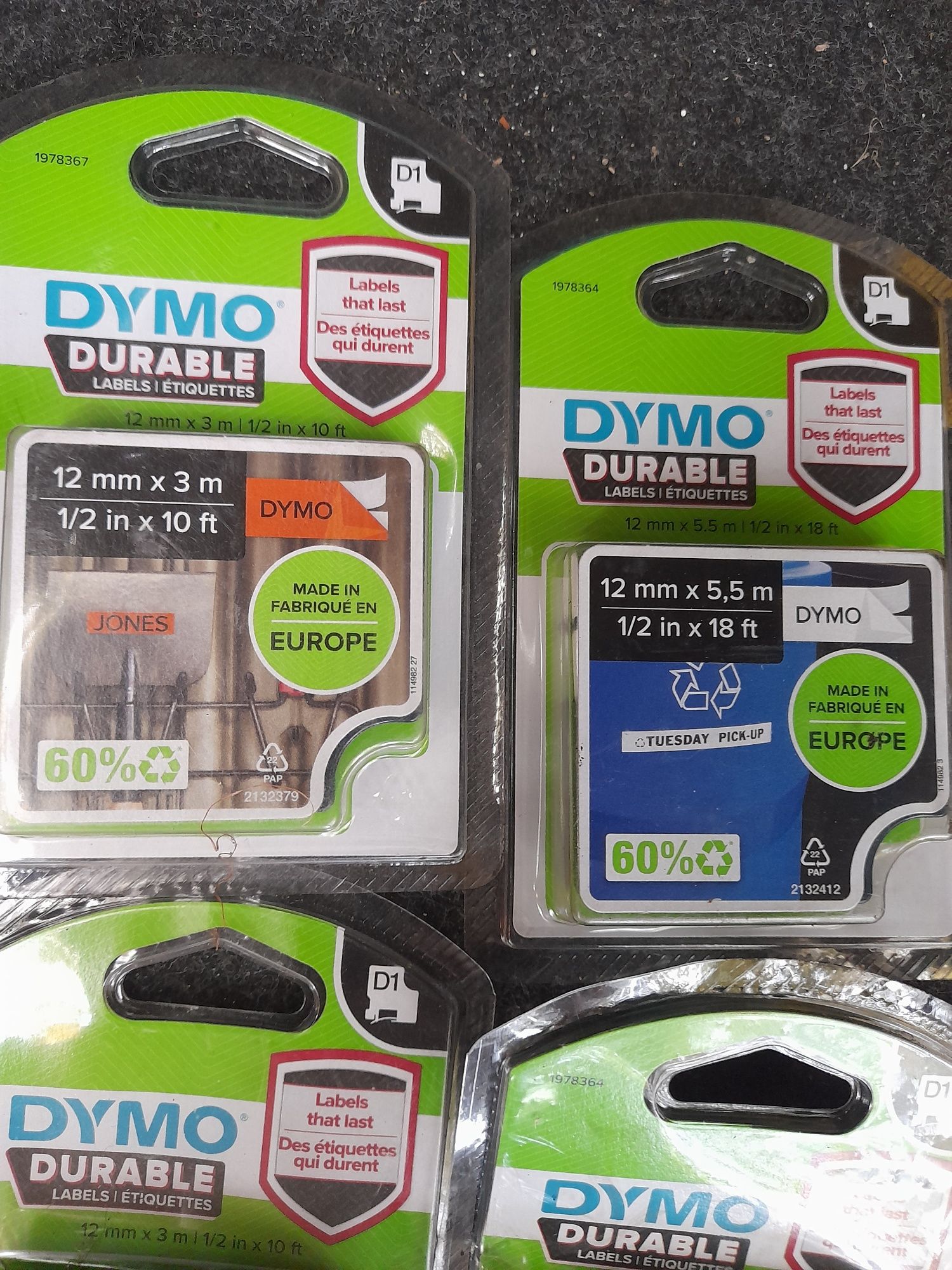 Banda etichete Dymo Durable D1 12x5.5 și 12x3 originale sigilate