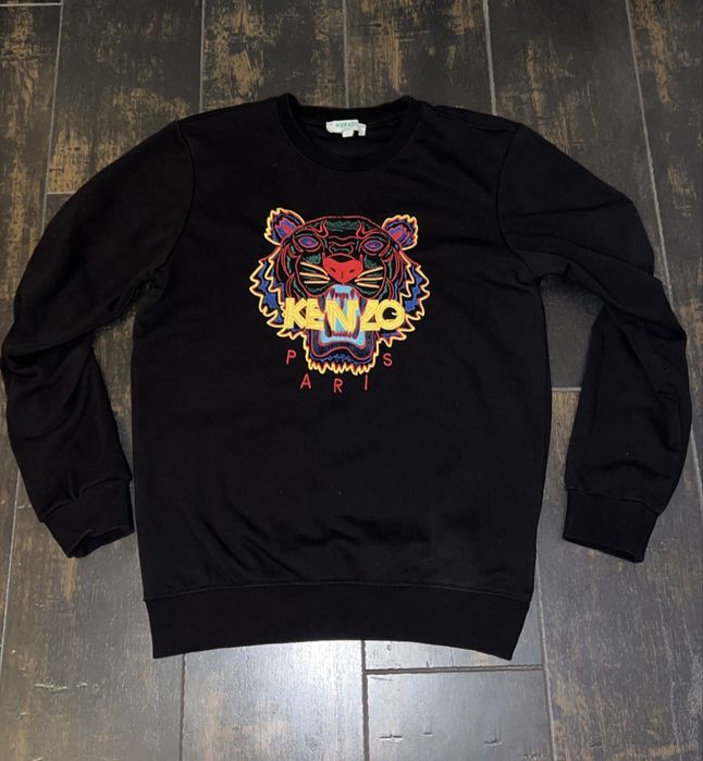 Kenzo Bluza Tiger Sweatshirt Negru - Broderie Multicoloră