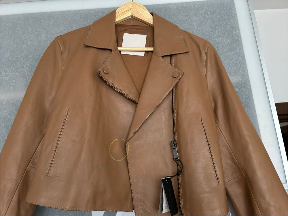 Jacheta dama geaca biker piele naturala maro Massimo Dutti